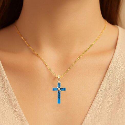 MOLICACI 14K الذهب الأسود الجزع الصليب قلادة للنساء الذهب الأصفر الحقيقي لذيذ الطبيعية الأسود الجزع الصليب الدين قلادة قلادة لتأكيد المعمودية النساء الرجال، 16 + 1 + 1 بوصة in Saudi Arabia