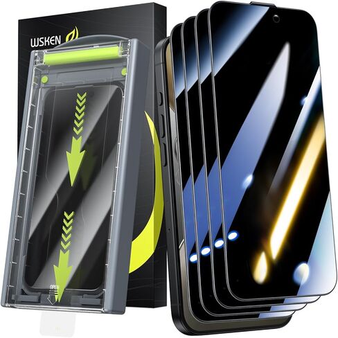 WSKEN for iPhone 16 Pro Max Privacy Screen Protector - [Auto Dust -Remove] 24 درجة مضادة للتجسس 3D التغطية الكاملة مقبولة بزجاج مقسى مع صفر الفقاعة غبار تنظيف سهل التثبيت ، 2 حزمة in Kuwait