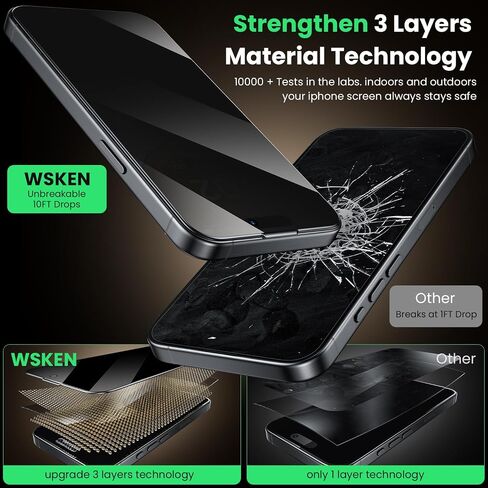 WSKEN for iPhone 16 Pro Max Privacy Screen Protector - [Auto Dust -Remove] 24 درجة مضادة للتجسس 3D التغطية الكاملة مقبولة بزجاج مقسى مع صفر الفقاعة غبار تنظيف سهل التثبيت ، 2 حزمة in Kuwait