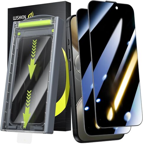 WSKEN for iPhone 16 Pro Max Privacy Screen Protector - [Auto Dust -Remove] 24 درجة مضادة للتجسس 3D التغطية الكاملة مقبولة بزجاج مقسى مع صفر الفقاعة غبار تنظيف سهل التثبيت ، 2 حزمة in Kuwait
