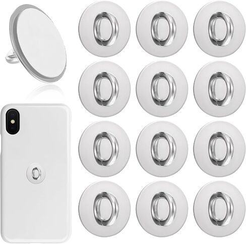 12 PCS Phone Charm Hook, Silver Metal Finger Ring Stand Adhesive Round Phone Finger Grip Holder Cute Universal Phone Grip Loop for Mobile Phone Case Pad Tablet DIY Accessories in Saudi Arabia