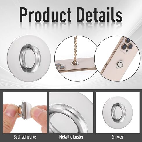 12 PCS Phone Charm Hook, Silver Metal Finger Ring Stand Adhesive Round Phone Finger Grip Holder Cute Universal Phone Grip Loop for Mobile Phone Case Pad Tablet DIY Accessories in Saudi Arabia