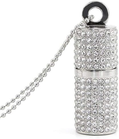 128GB USB 3.0 Flash Drive,Bling Rhinestone Diamond Crystal Glitter Lipstick Case Shining Jewelry with Necklace,Silver in Saudi Arabia