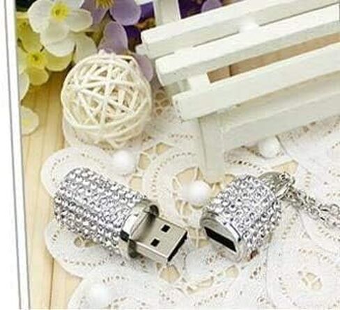 128GB USB 3.0 Flash Drive,Bling Rhinestone Diamond Crystal Glitter Lipstick Case Shining Jewelry with Necklace,Silver in Saudi Arabia