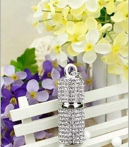 128GB USB 3.0 Flash Drive,Bling Rhinestone Diamond Crystal Glitter Lipstick Case Shining Jewelry with Necklace,Silver in Saudi Arabia