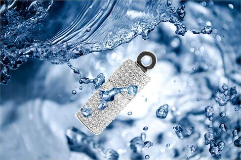 128GB USB 3.0 Flash Drive,Bling Rhinestone Diamond Crystal Glitter Lipstick Case Shining Jewelry with Necklace,Silver in Saudi Arabia