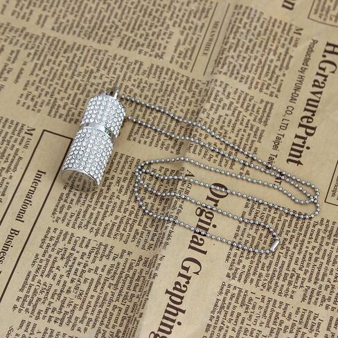 128GB USB 3.0 Flash Drive,Bling Rhinestone Diamond Crystal Glitter Lipstick Case Shining Jewelry with Necklace,Silver in Saudi Arabia