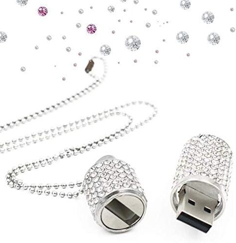 128GB USB 3.0 Flash Drive,Bling Rhinestone Diamond Crystal Glitter Lipstick Case Shining Jewelry with Necklace,Silver in Saudi Arabia