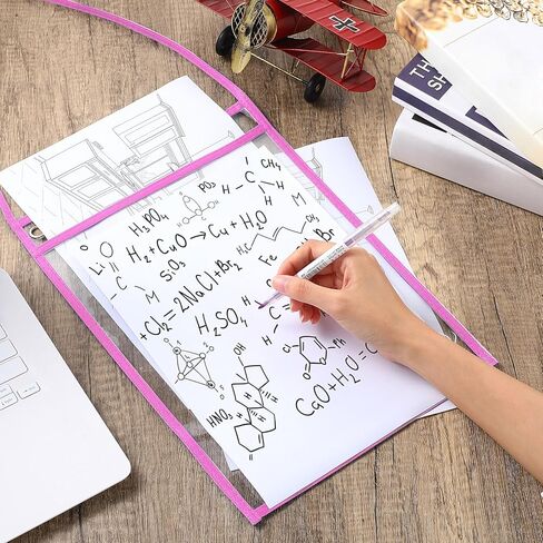 50 Pack Job Ticket Holders Work Order Holder Pockets for 9 x 12 Inch Hanging Sleeve Plastic Shop Ticket Holders with Strap, Both Sides Clear(Black) in Kuwait