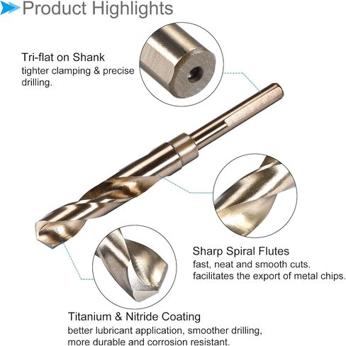 CoCud Reduced Shank Twist Drill Bits, 17.5mm Cutting Edge, Titanium & Nitride Coated High Speed Steel 6542 - (Applications: for Stainless Steel Drilling Machine) in Kuwait