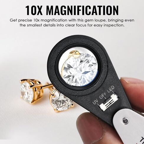 10x Foldable Pocket Magnifier Loupe with UV and LED Light for Jewelry, Rocks, Coins, and Antiques - Illuminated Magnifying Tool for Eye, Stamps, Watches, Hobbies, and Gems in Kuwait