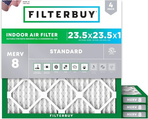 Filterbuy 17.5x23.5x1 فلتر الهواء MERV 8 Dust Defense (4 عبوات)، استبدال مرشحات هواء فرن HVAC AC المطوية (الحجم الفعلي: 17.38 × 23.38 × 1.00 بوصة) in Kuwait
