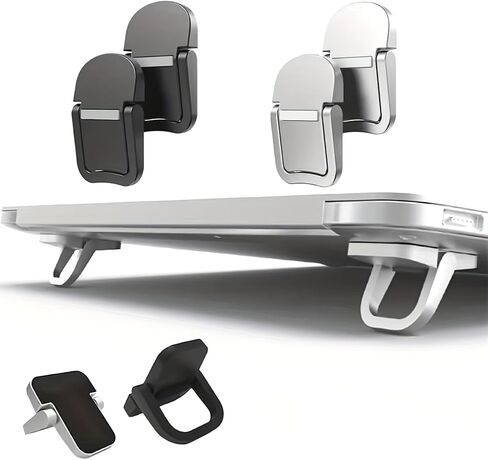 4 PCS Mini Laptop Stand, Foldable Ergonomic Desktop Holder for Laptop & Tablet, Anti-Slip, Space Saving, Silver in Saudi Arabia