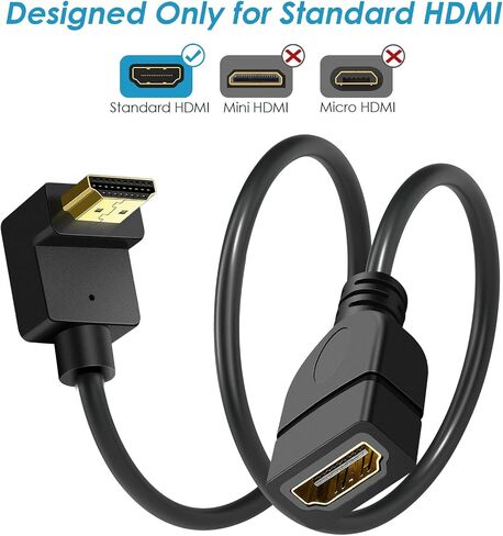 HDMI تمديد كابل UP زاوية 1.5 قدم 4K HDMI كابل موسع الذكور إلى سلك محول الإناث 90 درجة محول الفيديو HD in Saudi Arabia