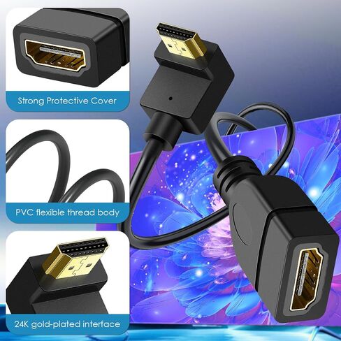 HDMI تمديد كابل UP زاوية 1.5 قدم 4K HDMI كابل موسع الذكور إلى سلك محول الإناث 90 درجة محول الفيديو HD in Saudi Arabia