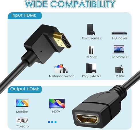 HDMI تمديد كابل UP زاوية 1.5 قدم 4K HDMI كابل موسع الذكور إلى سلك محول الإناث 90 درجة محول الفيديو HD in Saudi Arabia