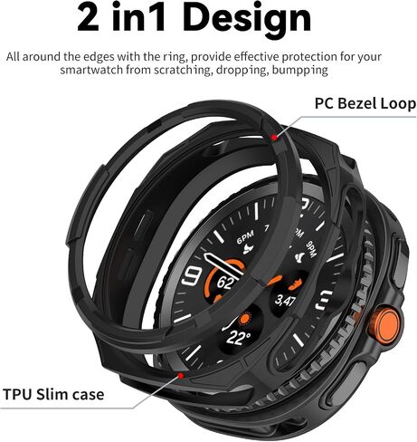 متوافق مع Samsung Galaxy Watch 8 Classic Case ، مقاومة الخدش TPU الحماية العسكرية الغطاء الوعرة ل Samsung Galaxy Watch 8 كلاسيكي 46 مم الساعات الذكية (أسود) in Kuwait