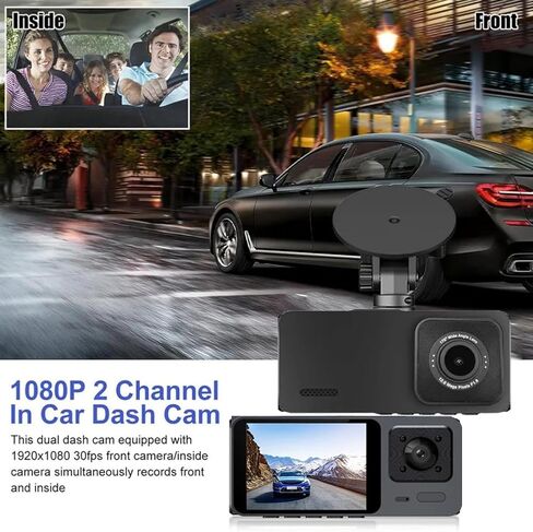 Dash Camera Front and Inside Dash Cam for Car Security 1080P Video Recorder with Audio Plug and Play, WDR, Night Vision, G-Sensor Auto Lock, 2 Inch Screen Vehicle Security in Kuwait