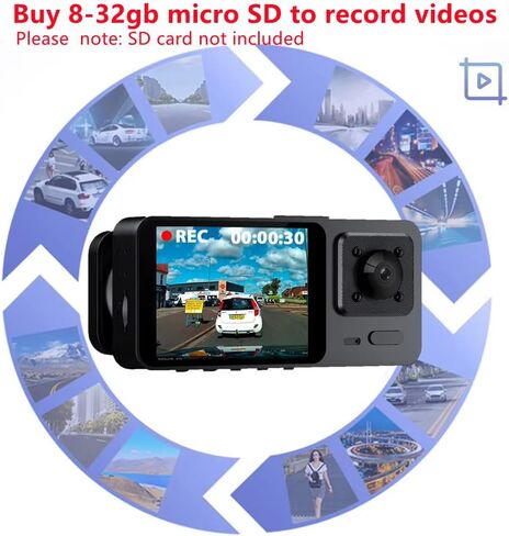 Dash Camera Front and Inside Dash Cam for Car Security 1080P Video Recorder with Audio Plug and Play, WDR, Night Vision, G-Sensor Auto Lock, 2 Inch Screen Vehicle Security in Kuwait