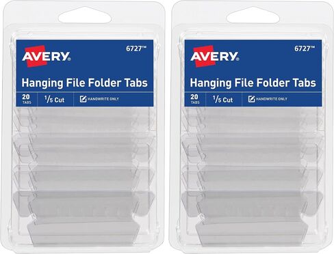 Avery Hanging File Folder Tabs and Inserts, 1/5 Cut, Clear, 20 File Folder Tabs and Inserts Total (06727) in Kuwait