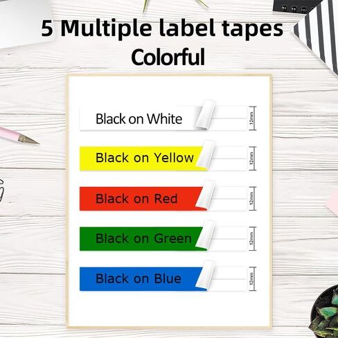 5-Pack Compatible Brother P Touch Label Tape Multicolors TZe-231 tz431 531 tze-631 731 12mm 0.47 Laminated Label Maker Tape Work for PT-D210 H110 D220 D410 D600, Black on White/Red/Blue/Yellow/Green in Saudi Arabia