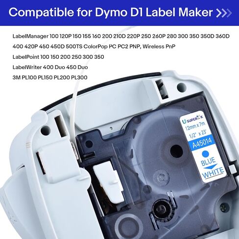 4pk متوافق مع شريط Dymo D1 Label Tape 45013 45013S 45113 S0720530 إعادة الملء الأسود على أبيض 1/2 '× 23' in Kuwait
