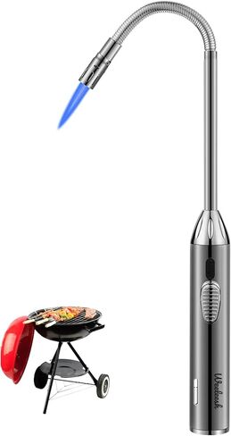 Long Grill Lighter,Refillable Butane Lighter,Adjustable Fire Jet Torch,Windproof Flexible with Visual Fuel Window for Candles Grill BBQ Fireplaces Kitchen Camping(Butane Gas Not Included) in Kuwait