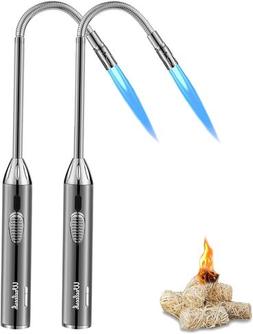Long Grill Lighter,Refillable Butane Lighter,Adjustable Fire Jet Torch,Windproof Flexible with Visual Fuel Window for Candles Grill BBQ Fireplaces Kitchen Camping(Butane Gas Not Included) in Kuwait