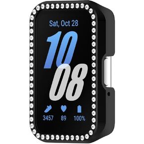 Bling Case Compatible for Samsung Galaxy Fit 3 SM-R390 Watch Diamond Glitter PC Bumper Face Protective Cover Women Crystal Shining Rhinestone Cases Smartwatch Accessories (Black) in Saudi Arabia