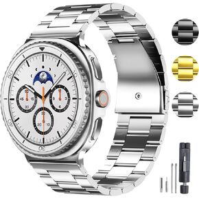 Compatible for Samsung Galaxy Watch 8 40mm 44mm/Galaxy 8 Classic 46mm Bands,No Gap One Click Rugged Stainless Steel Replacement Strap Metal Bands for Men Women in Kuwait