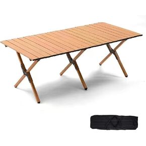 48Inch Folding Camping Table, Lightweight Roll-Up Table Aluminum Low Portable Picnic Table with Carrying Bag for Outdoor, Beach, Picnic, Backyards, BBQ and Party, Log Color in Saudi Arabia