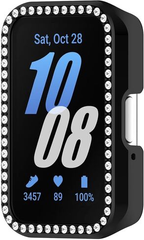Bling Case Compatible for Samsung Galaxy Fit 3 SM-R390 Watch Diamond Glitter PC Bumper Face Protective Cover Women Crystal Shining Rhinestone Cases Smartwatch Accessories (Black) in Saudi Arabia