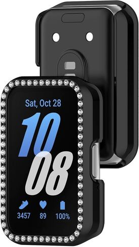 Bling Case Compatible for Samsung Galaxy Fit 3 SM-R390 Watch Diamond Glitter PC Bumper Face Protective Cover Women Crystal Shining Rhinestone Cases Smartwatch Accessories (Black) in Saudi Arabia
