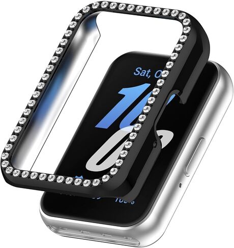 Bling Case Compatible for Samsung Galaxy Fit 3 SM-R390 Watch Diamond Glitter PC Bumper Face Protective Cover Women Crystal Shining Rhinestone Cases Smartwatch Accessories (Black) in Saudi Arabia
