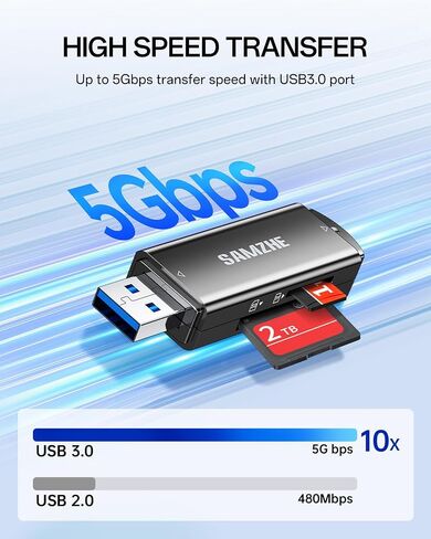 Samzhe SD Card Reader USB 3.0 Micro SD Card Reader 5GBPS ADAPTER لبطاقة الذاكرة TF SD SD SDXC SDHC MMC RS-MMC MICRO SDXC Micro SDHC UHS-I CINCIPAL in Kuwait
