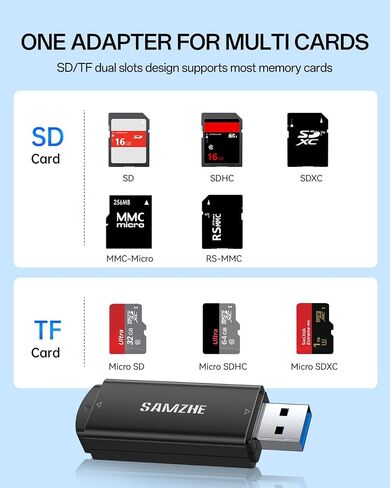 Samzhe SD Card Reader USB 3.0 Micro SD Card Reader 5GBPS ADAPTER لبطاقة الذاكرة TF SD SD SDXC SDHC MMC RS-MMC MICRO SDXC Micro SDHC UHS-I CINCIPAL in Kuwait