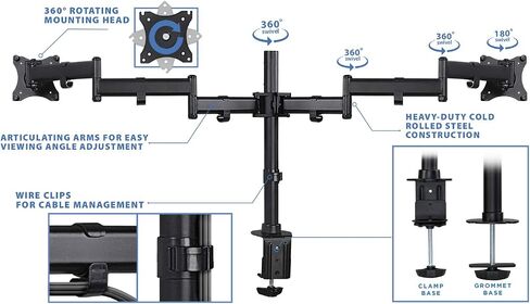 جبل! مزدوج Ultrawide Monitor Arm Mount | موقف المكتب | اثنين من الحركة الكاملة توضيح قابلة للتعديل | يناسب 2 × 30 31 32 34 36 38 بوصة VESA 75 100 شاشات الكمبيوتر المتوافقة | قواعد C-Clamp و Grommet in Kuwait