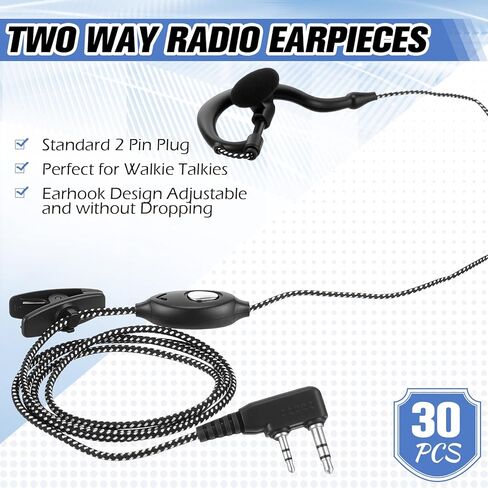 Kingdder 30 Pack Two Way Radio Prote مع Mic 2 Pin Walkie Talkie Bulk Earhook سماعة الرأس متوافقة مع Retevis RT22 RT21 RT68 RT68H H777 H777H RT86A RT86S ، BAOFENG BF-888S BF-T26 in Saudi Arabia