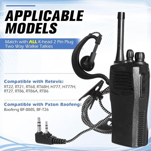 Kingdder 30 Pack Two Way Radio Prote مع Mic 2 Pin Walkie Talkie Bulk Earhook سماعة الرأس متوافقة مع Retevis RT22 RT21 RT68 RT68H H777 H777H RT86A RT86S ، BAOFENG BF-888S BF-T26 in Saudi Arabia