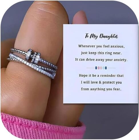 To My Daughter Ring Fidget Ring for Women Gifts for Christmas Daughter Gift from Mom Anxiety Worry Ring Adjustable Open Ring Multi-layered Spinner Rings for Relief Stocking Stuffers in Kuwait