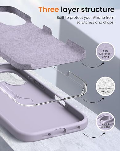 Ouxul مصمم لـ iPhone 16 Case 6.1 "-غطاء سائل سائل نحيف مع [بطانة الألياف الدقيقة المضادة للخلع] ، حماية كاملة من 3 طبقات (أسود) (أسود) in Kuwait