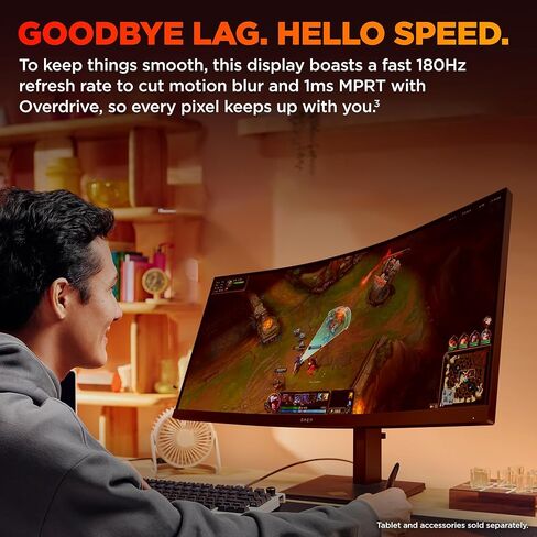 HP OMEN 34 بوصة WQHD 180Hz ألعاب منحنية ، شاشة QHD واسعة (3440 × 1440) ، لوحة VA ، VESA DisplayHDR 400 ، 1MS MPRT (مع Overdrive) ، AMD Freesync Premium Technology ، Black 34C G2 (2025) in Kuwait