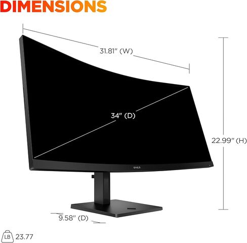 HP OMEN 34 بوصة WQHD 180Hz ألعاب منحنية ، شاشة QHD واسعة (3440 × 1440) ، لوحة VA ، VESA DisplayHDR 400 ، 1MS MPRT (مع Overdrive) ، AMD Freesync Premium Technology ، Black 34C G2 (2025) in Kuwait