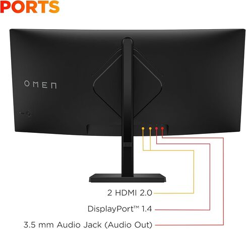HP OMEN 34 بوصة WQHD 180Hz ألعاب منحنية ، شاشة QHD واسعة (3440 × 1440) ، لوحة VA ، VESA DisplayHDR 400 ، 1MS MPRT (مع Overdrive) ، AMD Freesync Premium Technology ، Black 34C G2 (2025) in Kuwait