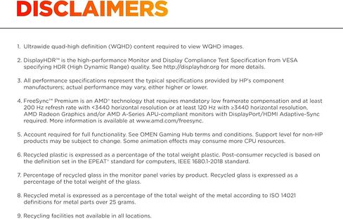 HP OMEN 34 بوصة WQHD 180Hz ألعاب منحنية ، شاشة QHD واسعة (3440 × 1440) ، لوحة VA ، VESA DisplayHDR 400 ، 1MS MPRT (مع Overdrive) ، AMD Freesync Premium Technology ، Black 34C G2 (2025) in Kuwait
