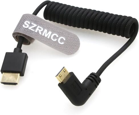 SZRMCC HDMI to Mini HDMI Left Angle 8K 2.1 Ultra High Speed Coiled Braided Cable for Sony CX7,A7 II,A7S II, Canon EOS 70D/80D, Nikon D500,D7500,Z6/Z7 Pan-asonic Lumix Fuji Camera in Saudi Arabia