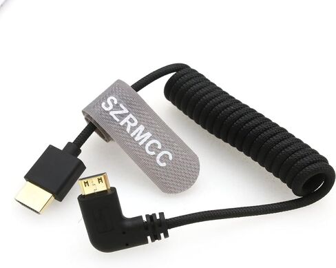 SZRMCC HDMI to Mini HDMI Left Angle 8K 2.1 Ultra High Speed Coiled Braided Cable for Sony CX7,A7 II,A7S II, Canon EOS 70D/80D, Nikon D500,D7500,Z6/Z7 Pan-asonic Lumix Fuji Camera in Saudi Arabia