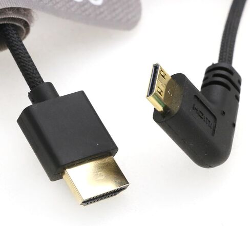 SZRMCC HDMI to Mini HDMI Left Angle 8K 2.1 Ultra High Speed Coiled Braided Cable for Sony CX7,A7 II,A7S II, Canon EOS 70D/80D, Nikon D500,D7500,Z6/Z7 Pan-asonic Lumix Fuji Camera in Saudi Arabia