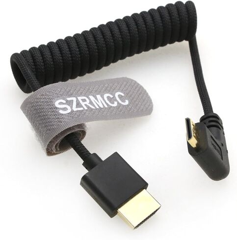 SZRMCC HDMI to Mini HDMI Left Angle 8K 2.1 Ultra High Speed Coiled Braided Cable for Sony CX7,A7 II,A7S II, Canon EOS 70D/80D, Nikon D500,D7500,Z6/Z7 Pan-asonic Lumix Fuji Camera in Saudi Arabia
