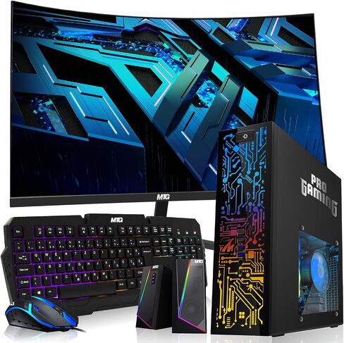 HP Desktop Computer PC - Intel Core i5 ، 32GB ARGB RAM ، 1TB SSD ، شاشة منحنية 27 بوصة ، GT 1030 Graphics ، لوحة مفاتيح RGB مع مفتاح COPILOT AI ، الماوس و RGB ، Windows 11 (متجدد) in Kuwait